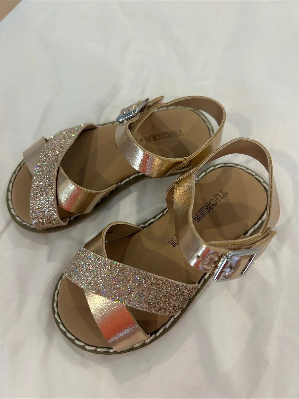 Tucker Kids Rose Gold Glitter Strap Sandals